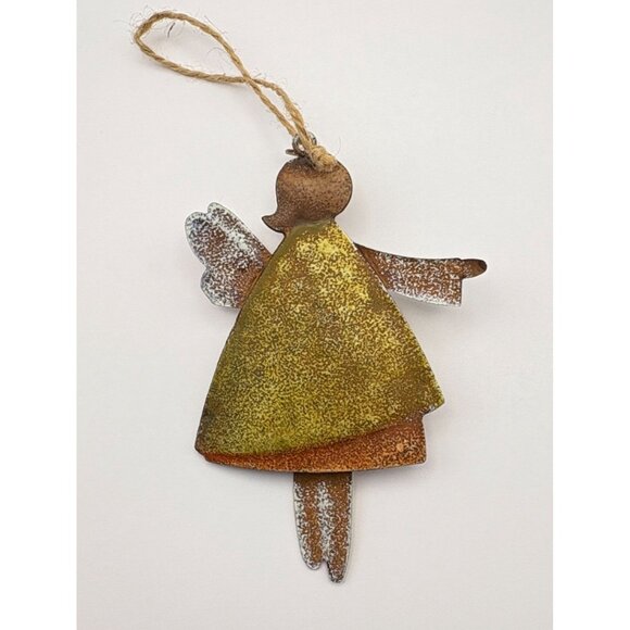 Rustic Metal Angel Christmas Tree Ornament Folk Art Whimsical Religious - Picture 3 of 6